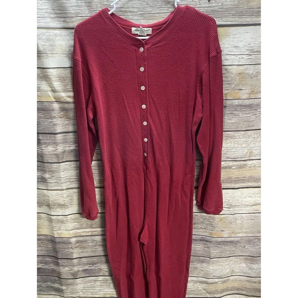 Eddie Bauer Women's Medium Red Outerlayer One Piece Cotton Union‎ Suit Pajamas